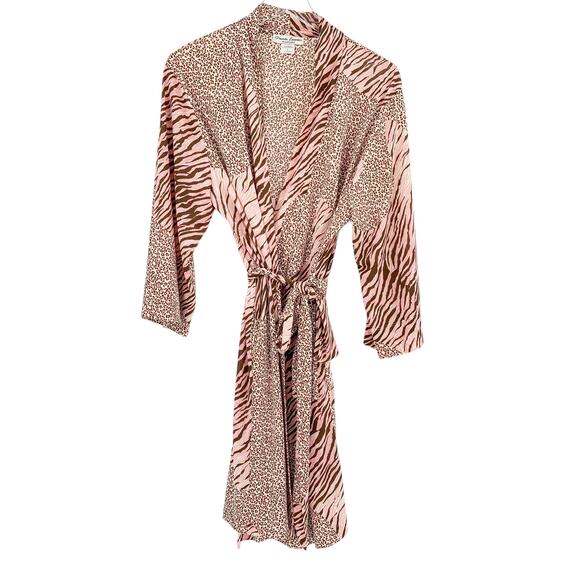 Vintage Natori Robe Size L Silky Satin Animal Print Private Luxuries Sleepwear - Picture 2 of 6